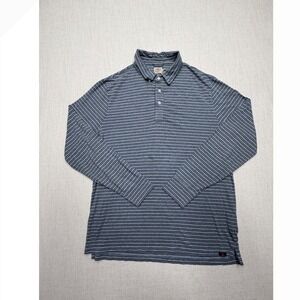 Faherty Brand Mens XL Blue Grey Striped Cotton Modal Long Sleeve Polo Shirt